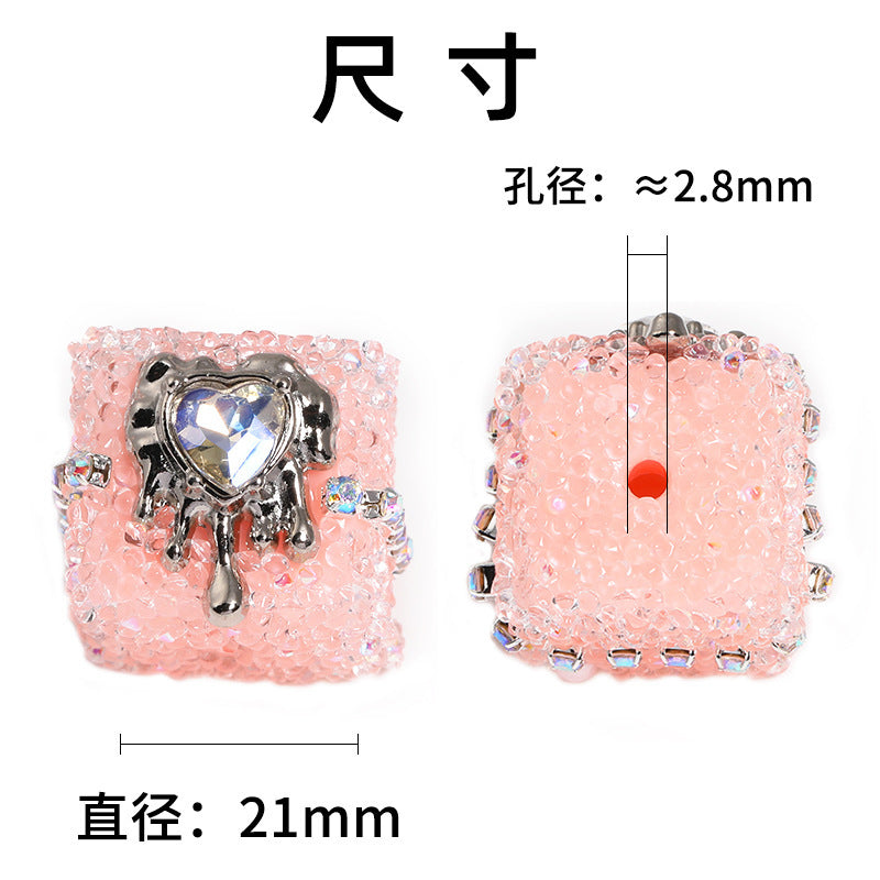 Wholesale 5pcs soft candy chain with rhinestone balls and square through-hole beads