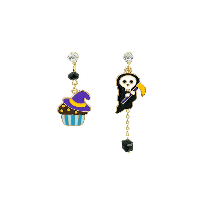 Wholesale Halloween Color Matching Cartoon All-match Pumpkin Ghost 925 Silver Needle Earrings