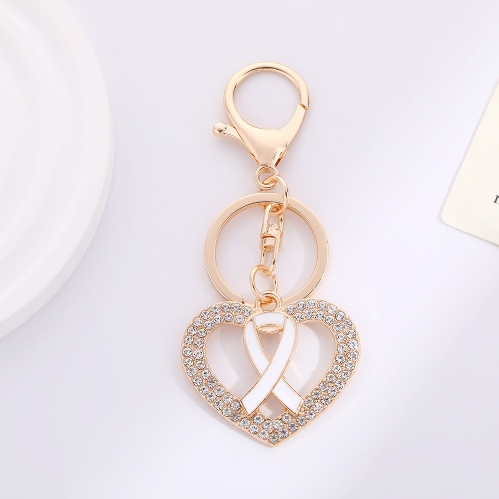 Wholesale Love Pink Ribbon with Water Diamond Metal Keychain