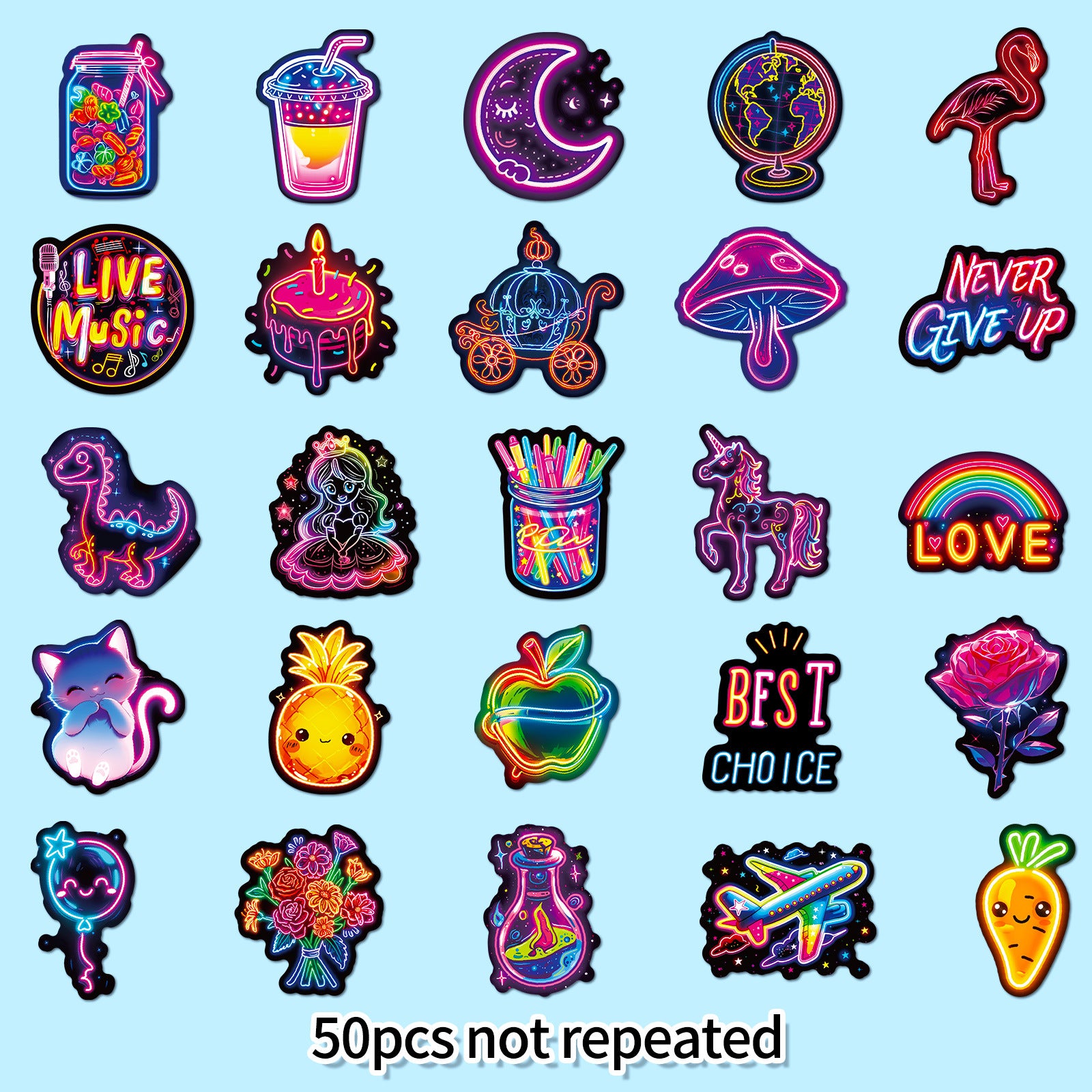 Wholesale 50 Cool Neon Pattern Cartoon Stickers