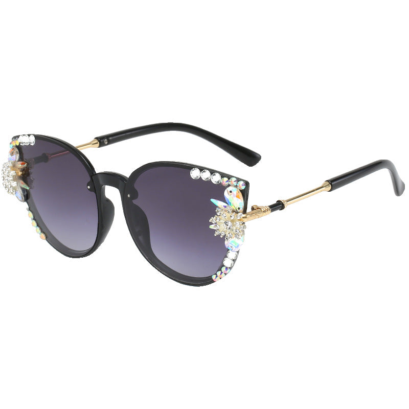 Wholesale Cat-eye Diamond-studded Ladies' UV Protection Large Frame Slim Sunshade Sunglasses