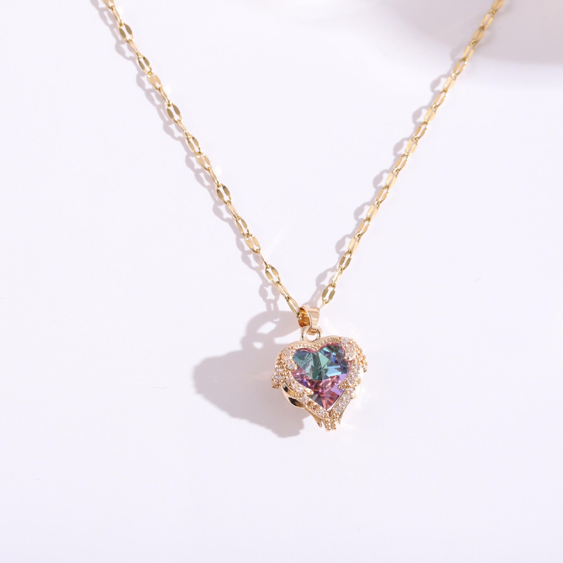 Wholesale titanium steel gold plated silver plated blue crystal ocean heart necklace