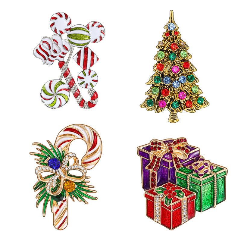 Wholesale Christmas brooch with rhinestones and oil-drop alloy,  high-grade brooch.