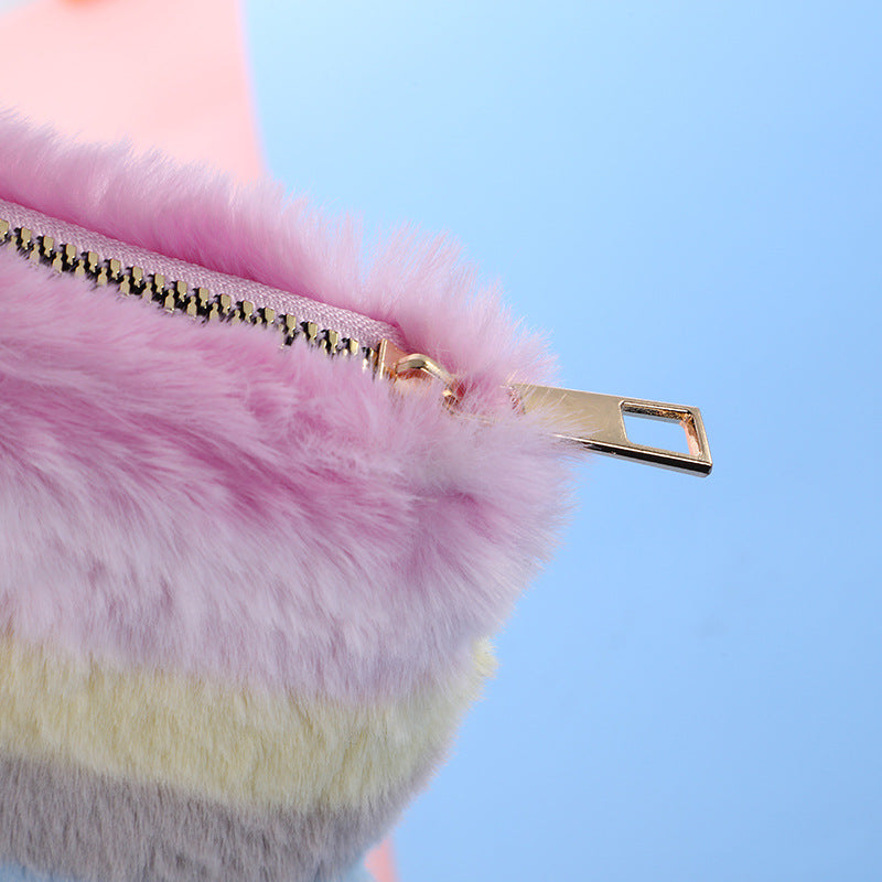 Wholesale Color Striped Plush Cute Wallet