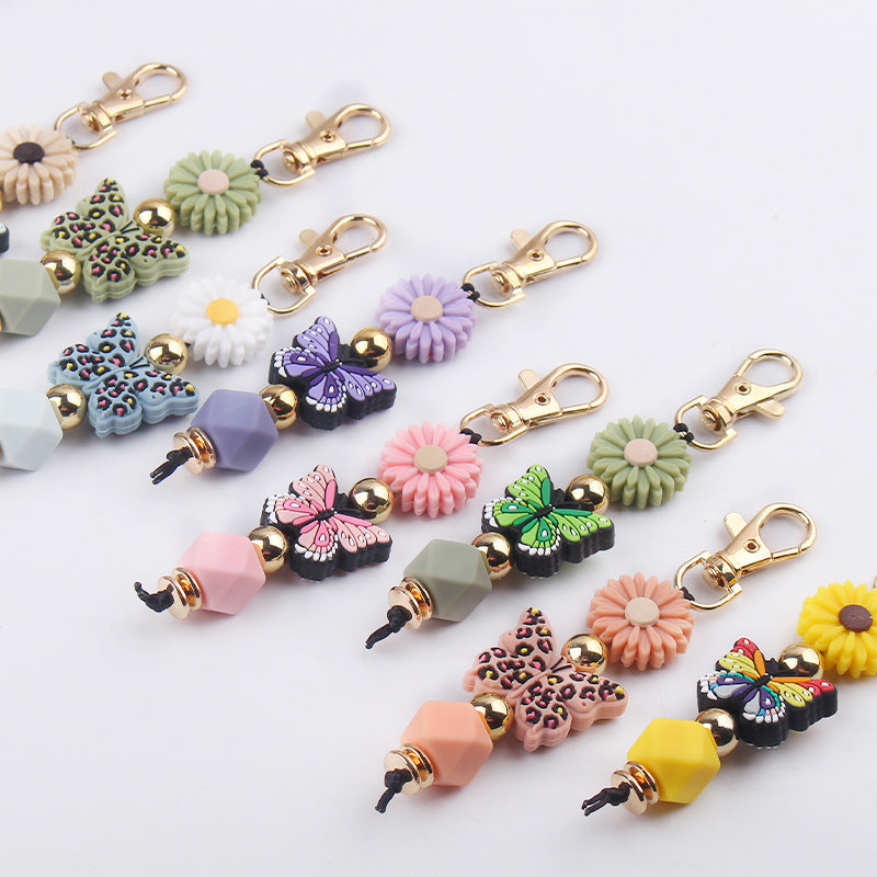 Wholesale Cartoon Colorful Butterfly Silicone Beaded Lanyard Keychain
