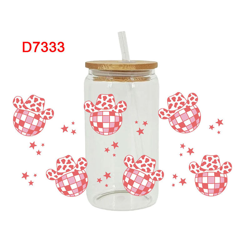 Wholesale Pink Cartoon Cute Disco Theme 16oz Cup UV DTF Wraps