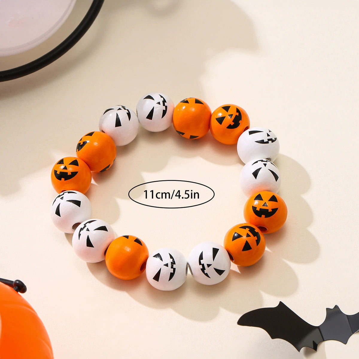 Wholesale Halloween Pumpkin Spider Punk Style Printed Wooden Bead Bracelet