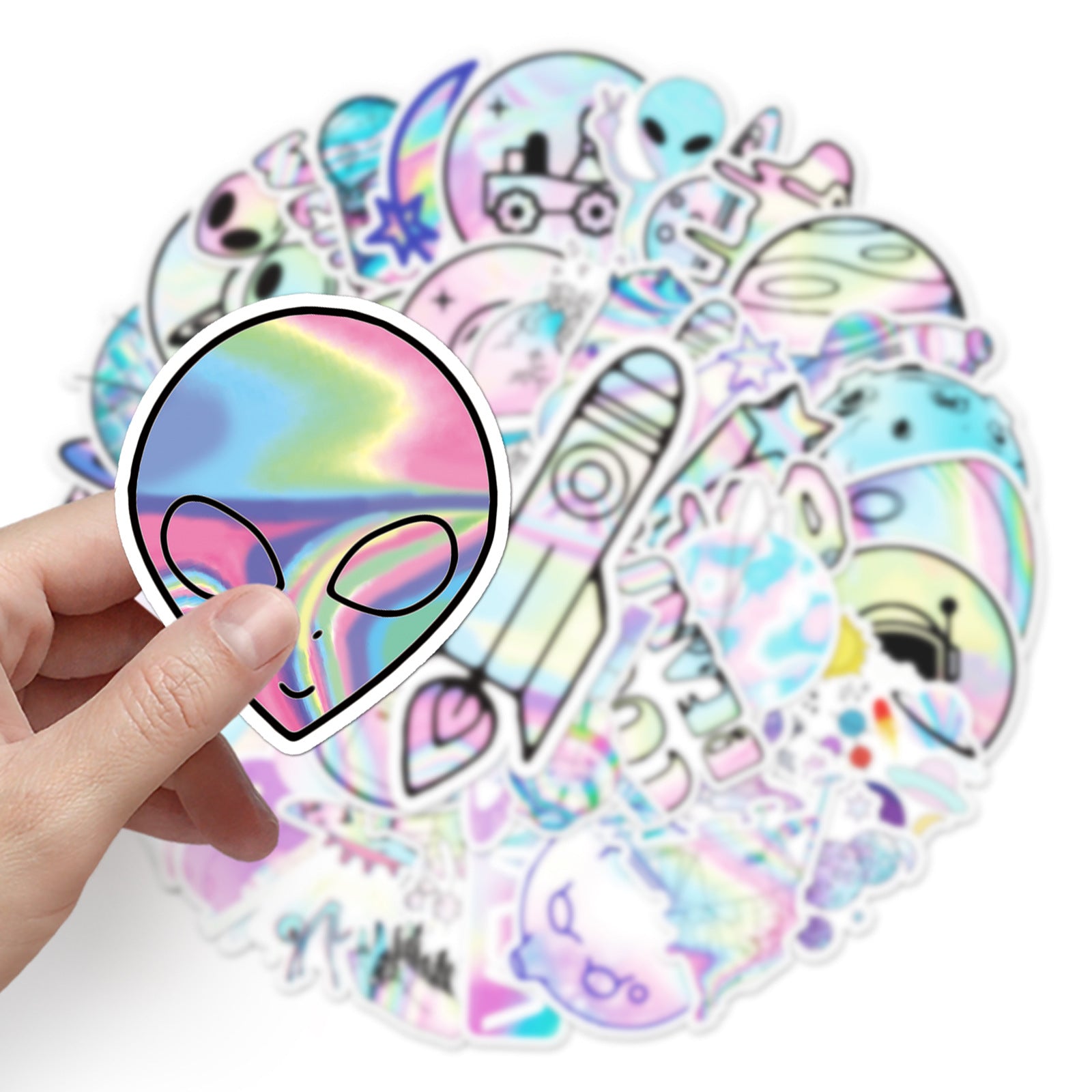Wholesale 50 pieces of outer space graffiti personalized cartoon planet laser creative stickers