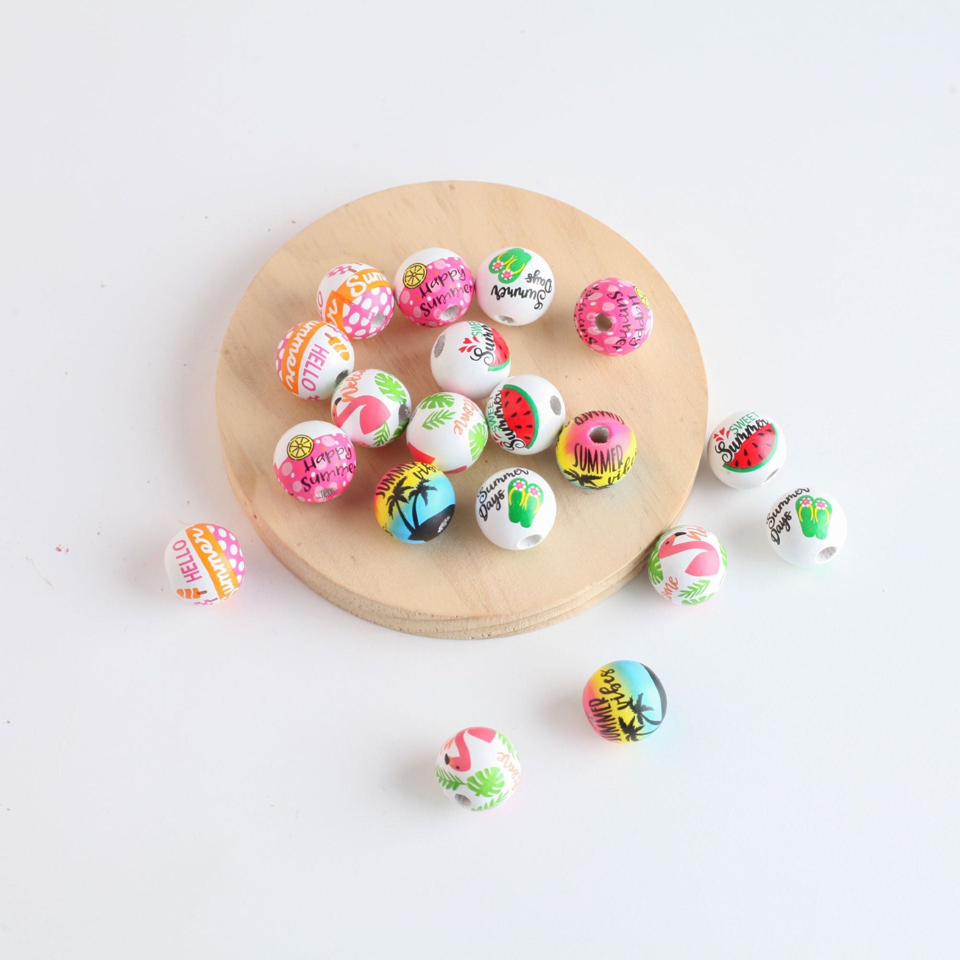 Wholesale 10PCS 4MM Summer Printed DIY Wooden Beads