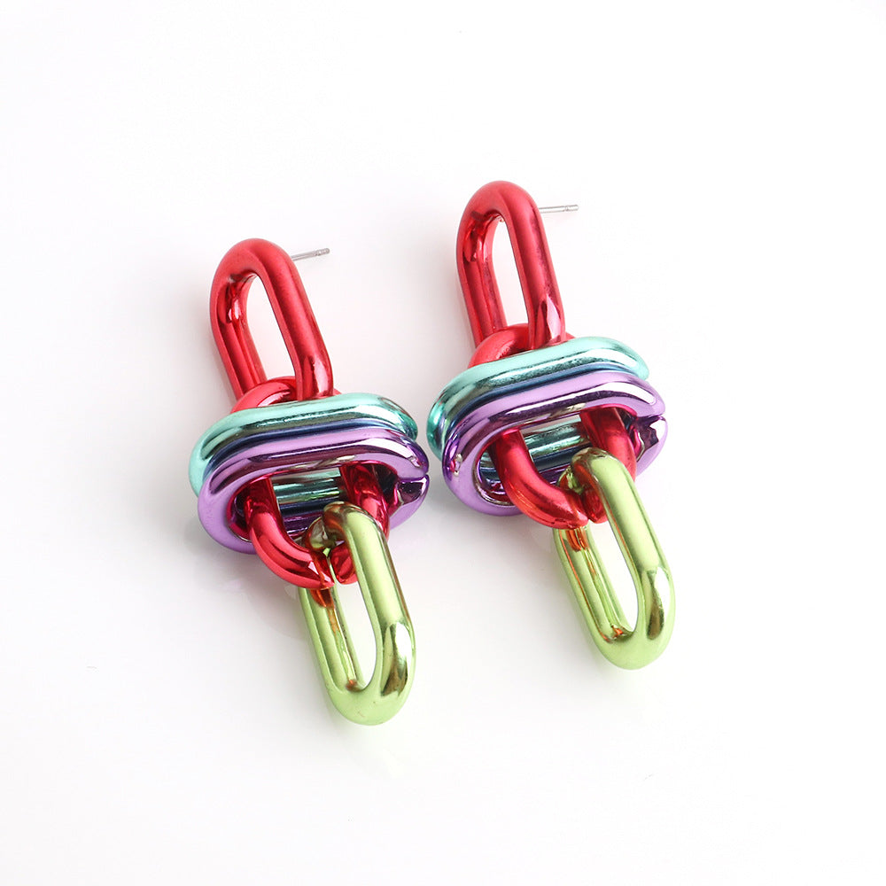 Wholesale Geometric Chain UV Electroplating Color Gas Earrings