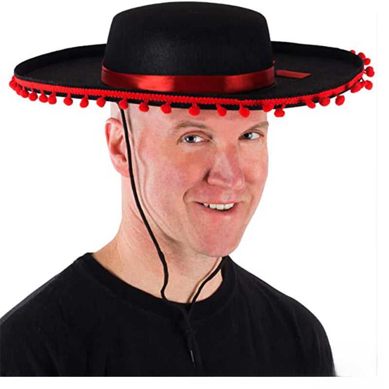 Wholesale Mexican wide brim hat Halloween Zorro fur ball felt hat