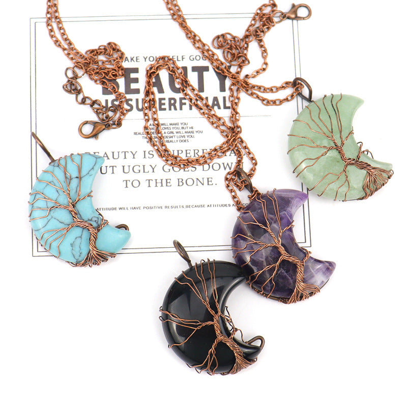 Wholesale Ancient Red Copper Entanglement of The Moon Natural Stone Life Tree Necklace