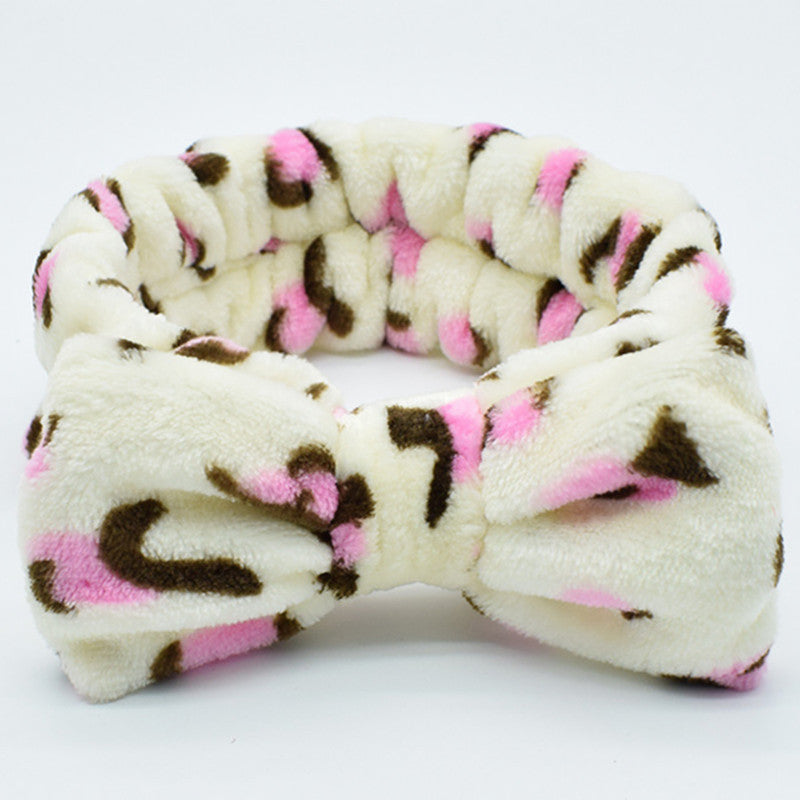 Wholesale Leopard Bow Coral Fleece Headband