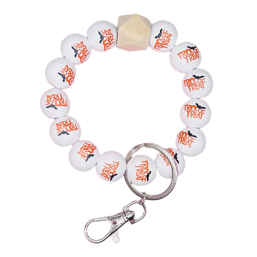 Wholesale Halloween Wooden Bead Bracelet Keychain