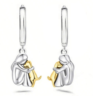 Wholesale Cute girl and dog embracing earrings