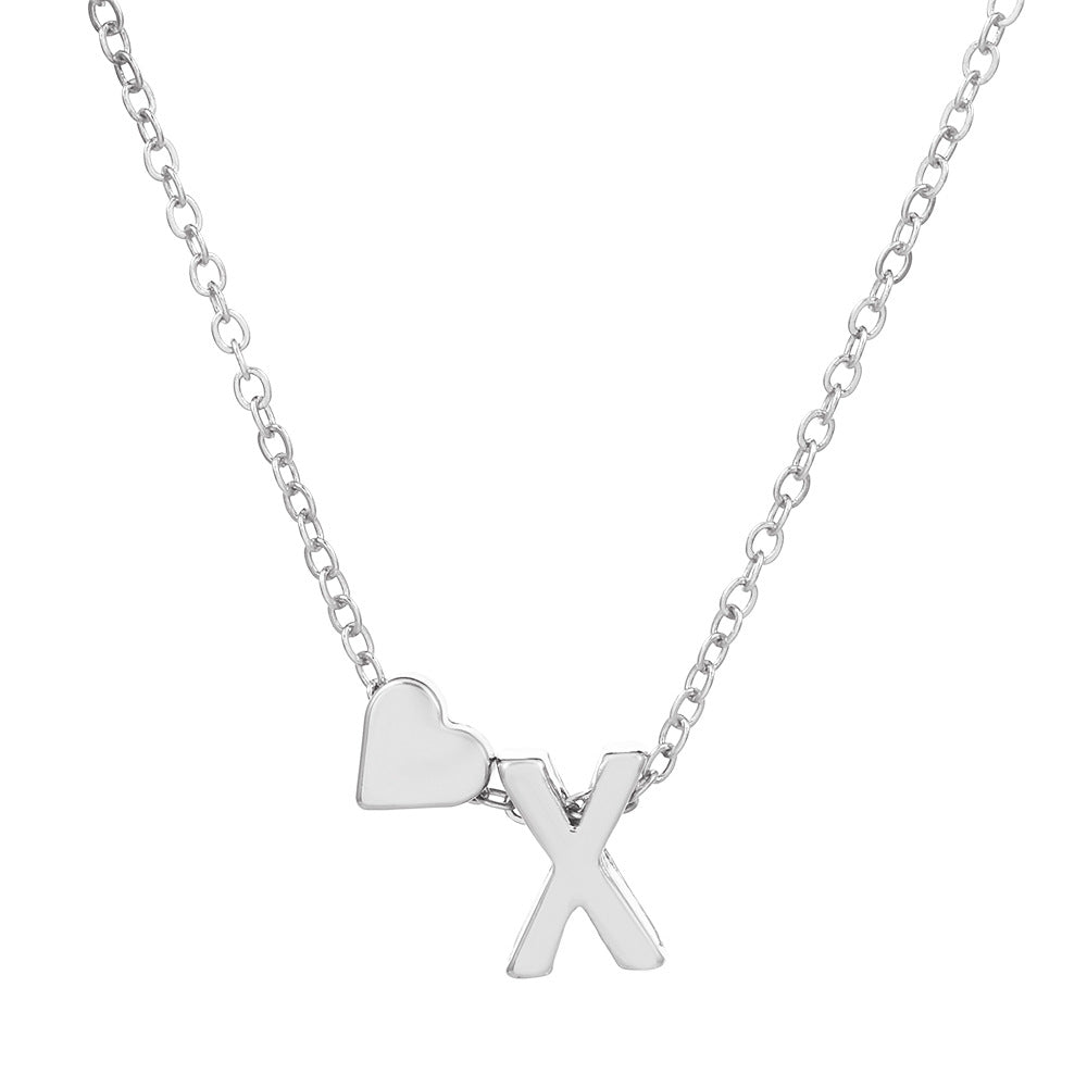 Wholesale love 26 English letters creative heart-shaped short clavicle chain