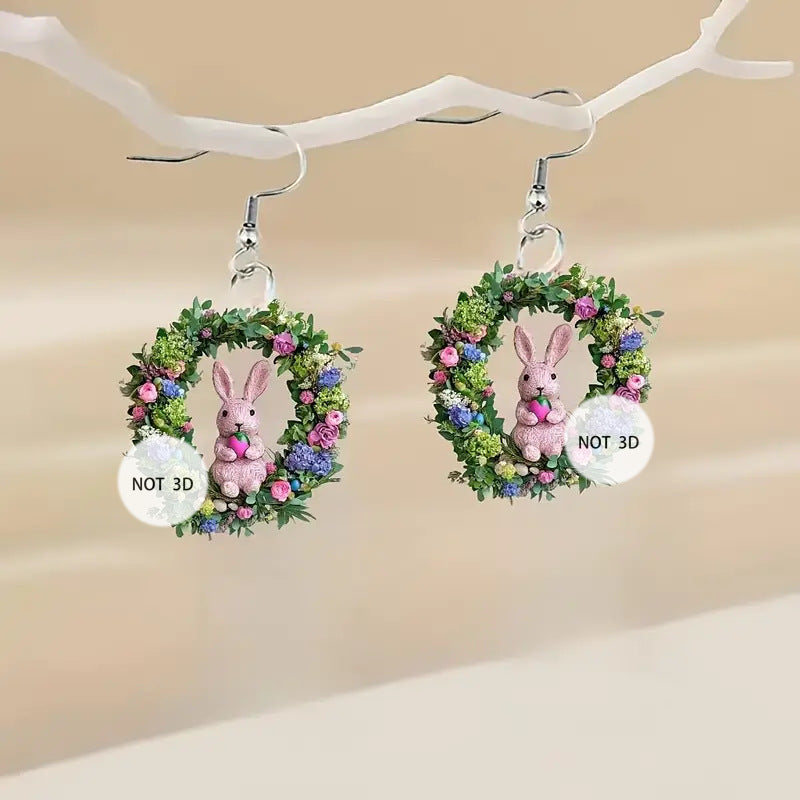 Wholesale Easter Cartoon Rabbit and Wreath Acrylic Earrings