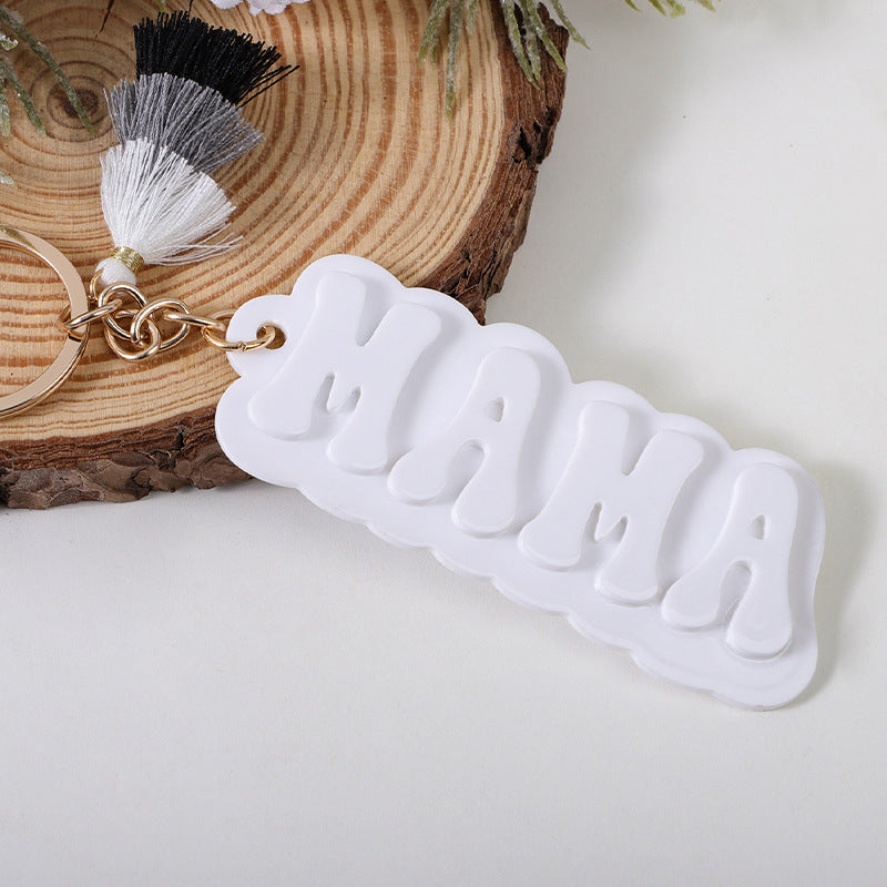 Wholesale  Acrylic MAMA Three-layer Tassel Charm Keychain Key
