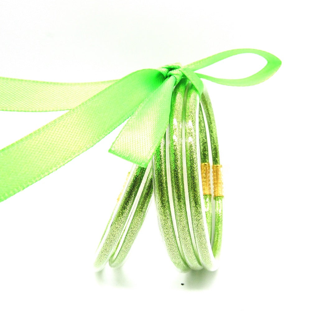 Wholesale Multi-layer silicone rainbow glitter bow bracelet