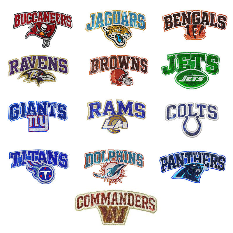 Wholesale Football Team Sequin Logo Patches Stylish Embroidered Applique For ets Boutique DIY Supply OLY Exclusive