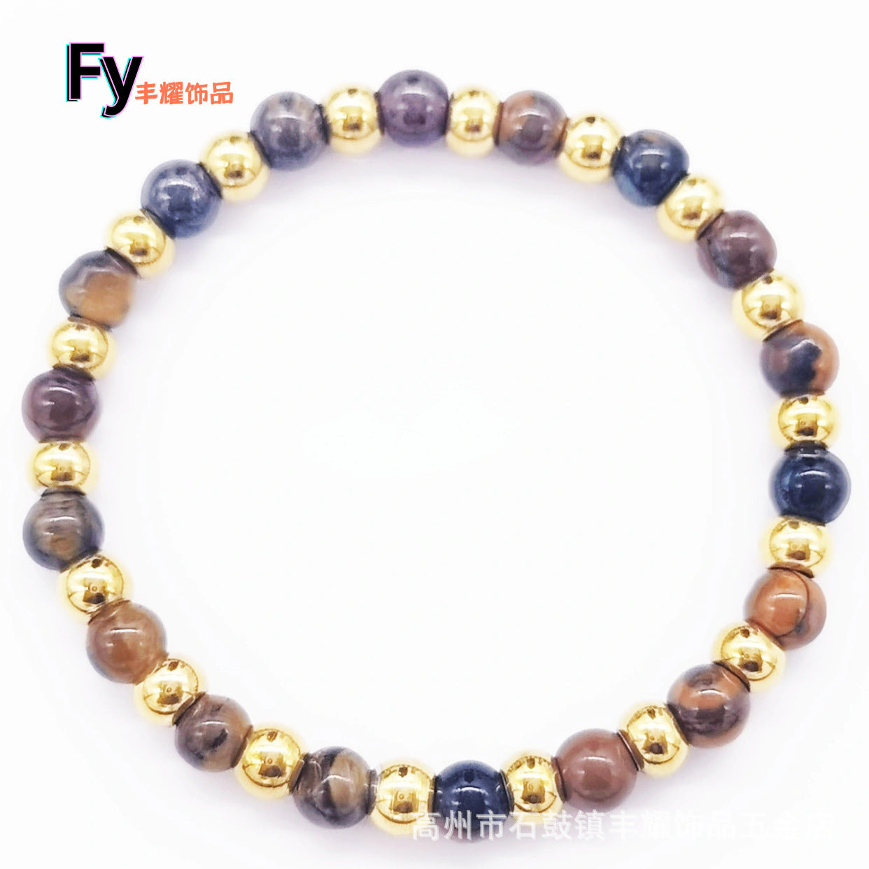 Wholesale 6mm stainless steel beaded glass stone round beads diy elastic rope bracelet