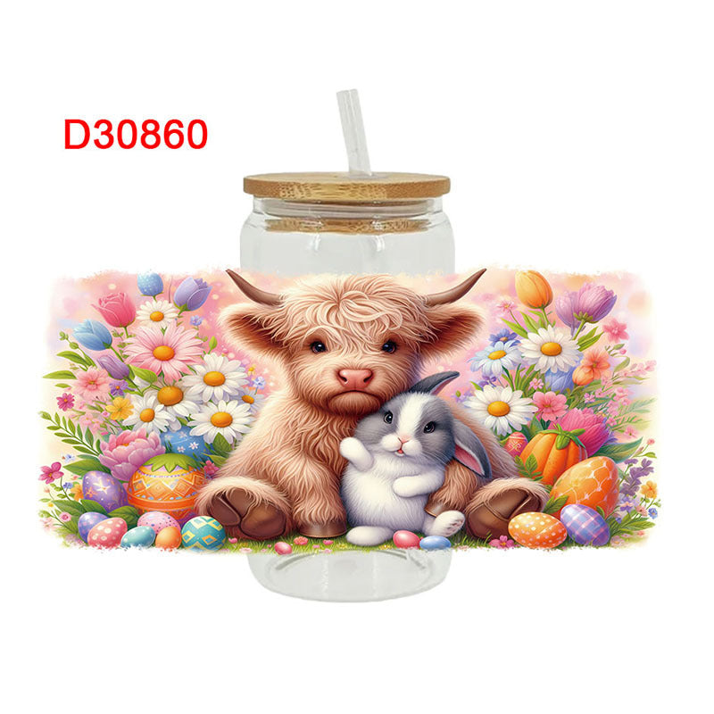 Wholesale Cute Easter Colorful Egg Rabbit 16oz Cup UV DTF Wraps