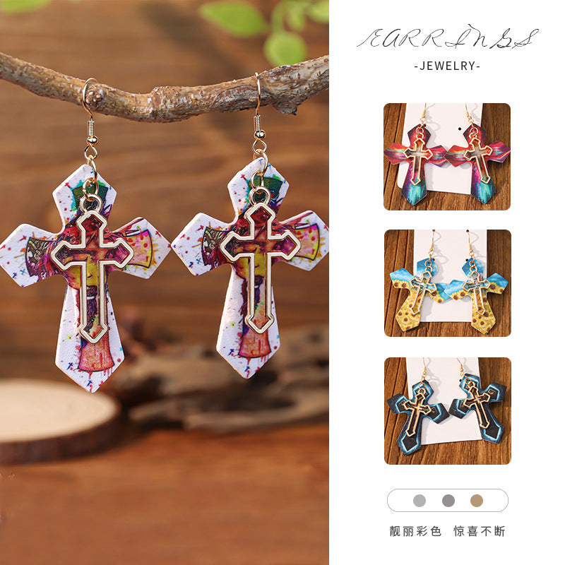 Wholesale Western-style double cross earrings