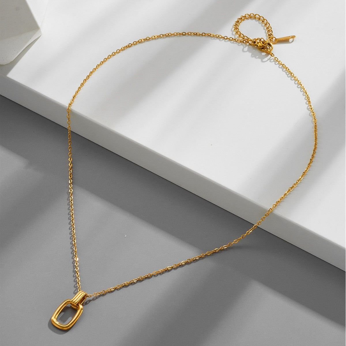 Wholesale 5pcs Titanium Steel Fadeless Entry Luxury  18K Gold Geometric Double Ring Clavicle Chain