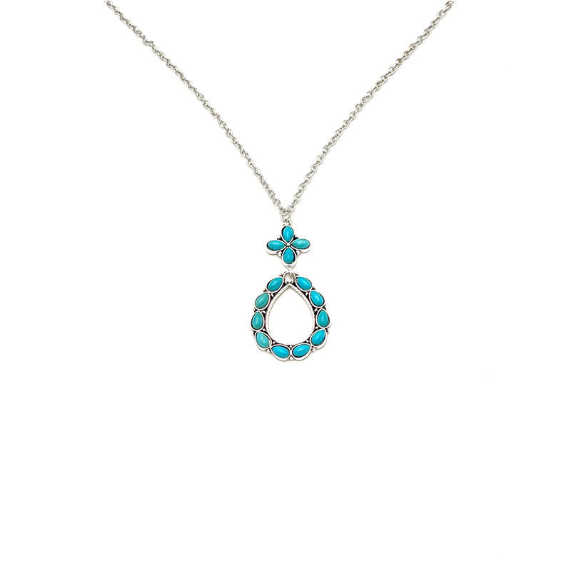 Wholesale Four Leaf Clover Turquoise Alloy Cross Chain Pendant Necklace