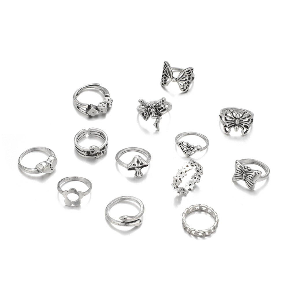 Wholesale Alloy geometric exaggerated moon heart butterfly snake hollow ring