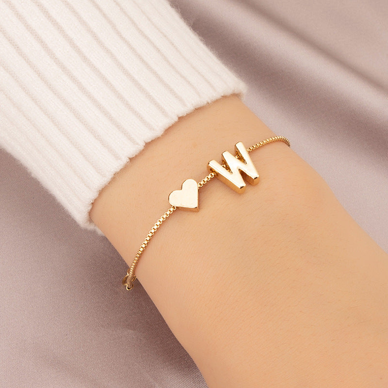 Wholesale Heart 26 Alphabet Alloy Bracelet
