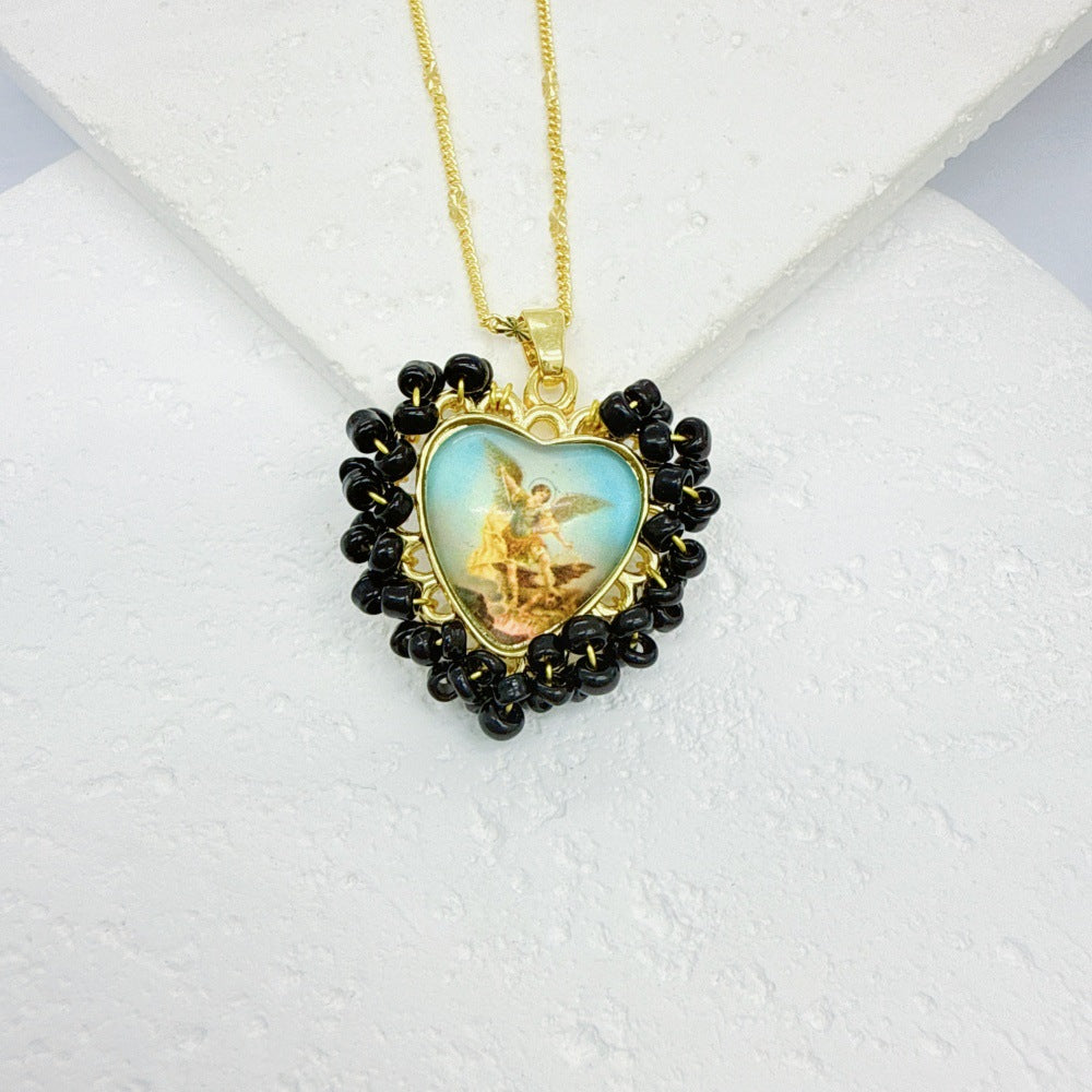 Wholesale Golden Rice Bead Love Pendant heart necklace