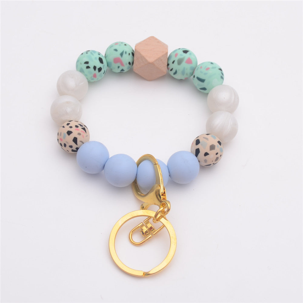 Wholesale Colorful Leopard Print Silicone Beaded Wrist Keychain