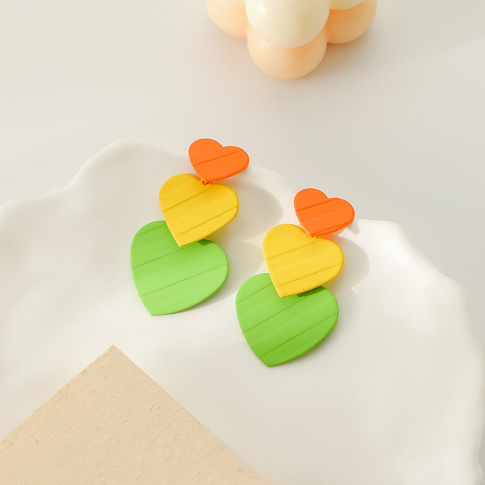 Wholesale Color Heart Spray Paint Twill Metal Earrings