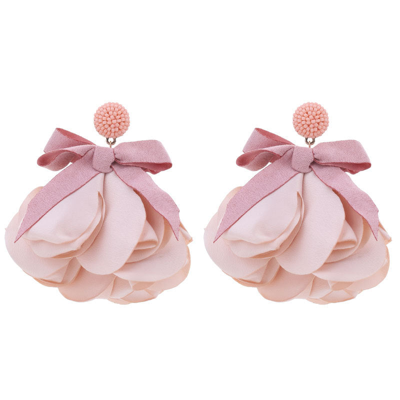 Wholesale Design Fabric Exaggerated Bow Flower Earrings