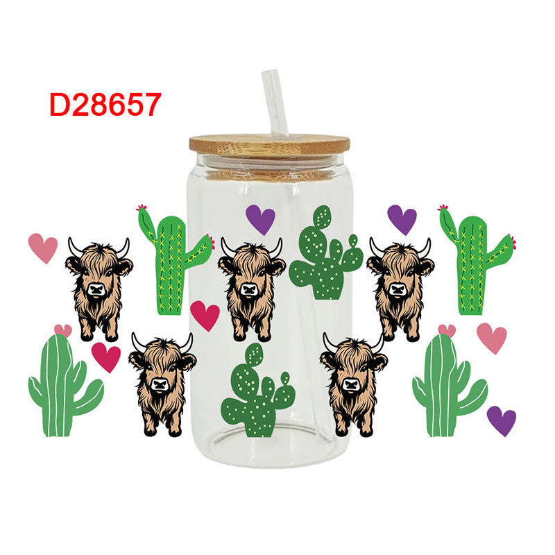 Wholesale Colorful Cartoon Cow 16oz Cup UV DTF Wraps