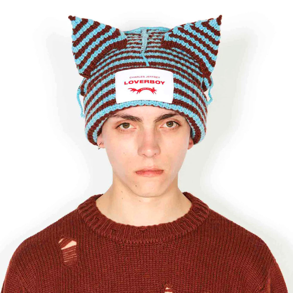 Wholesale Autumn and Winter Pig Ears Color Block Striped Knitted Acrylic Beanie