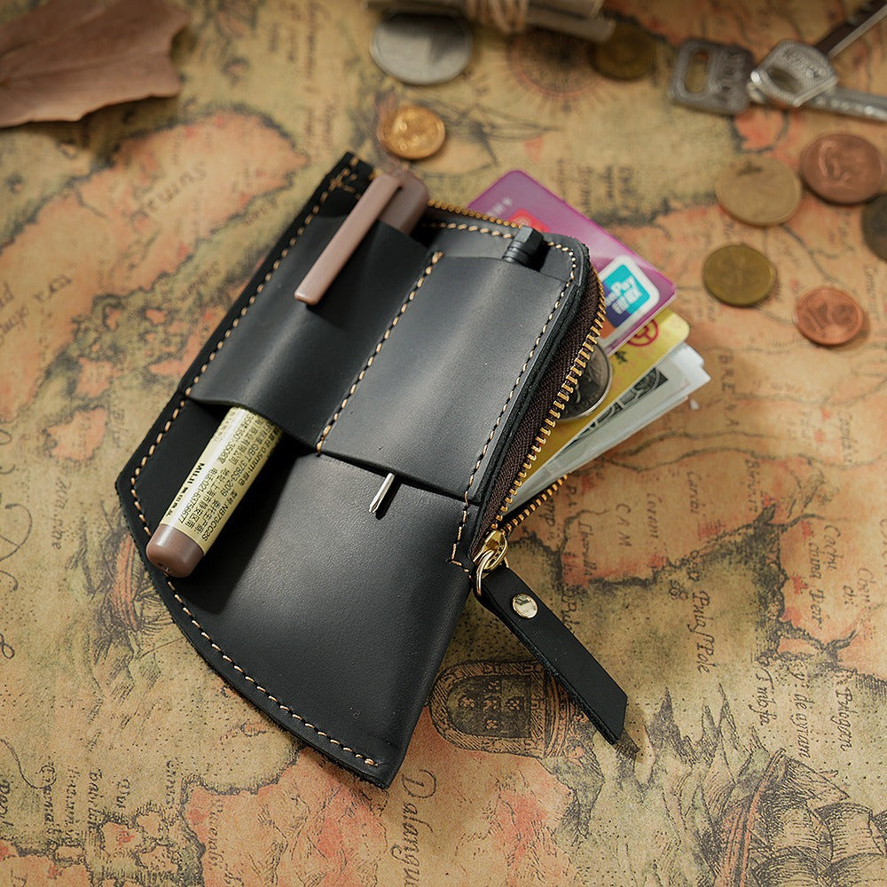 Wholesale Cowhide Mini Zip Wallet