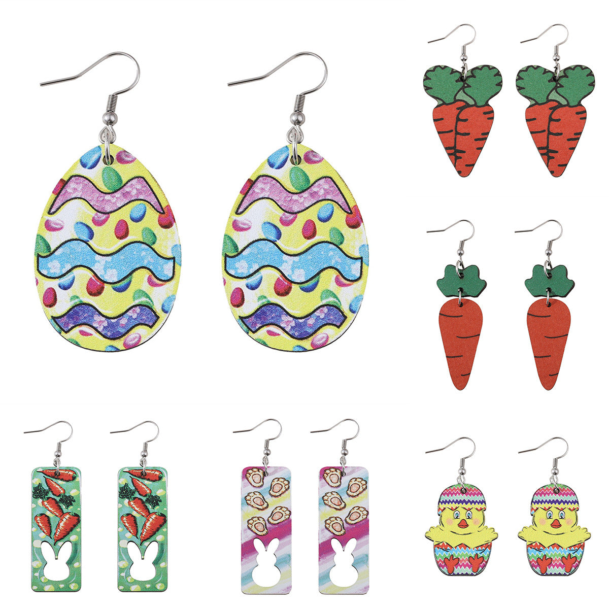 Wholesale Easter rabbit chicken striped egg carrot color hollow pendant double-sided earrings