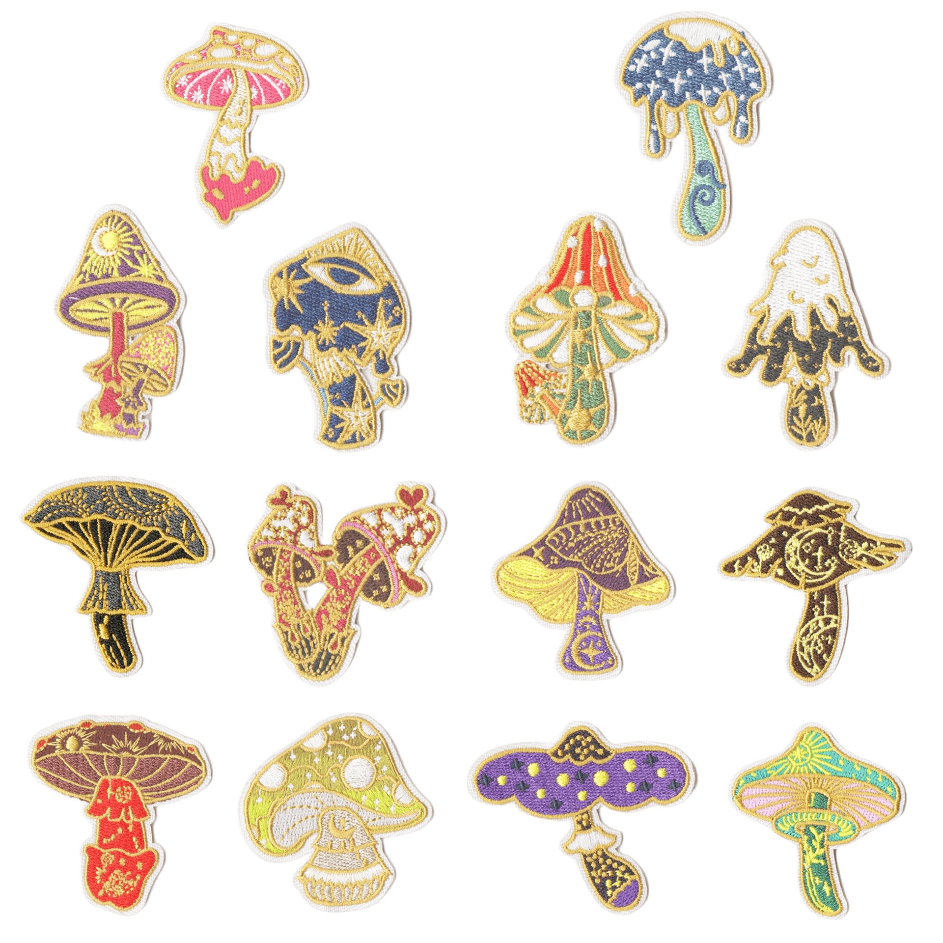 Wholesale Mushroom Embroidery Patches Set Of 14 Iron On DIY Decorative Accent For Clothing Resale