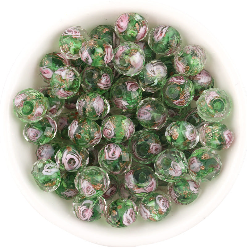 Wholesale 10pcs Golden Sand Flower Glass Round Beads