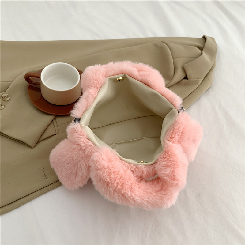 Wholesale 2023 Autumn and Winter New Plush Big Eyes Puppy Handbag Messenger Bag