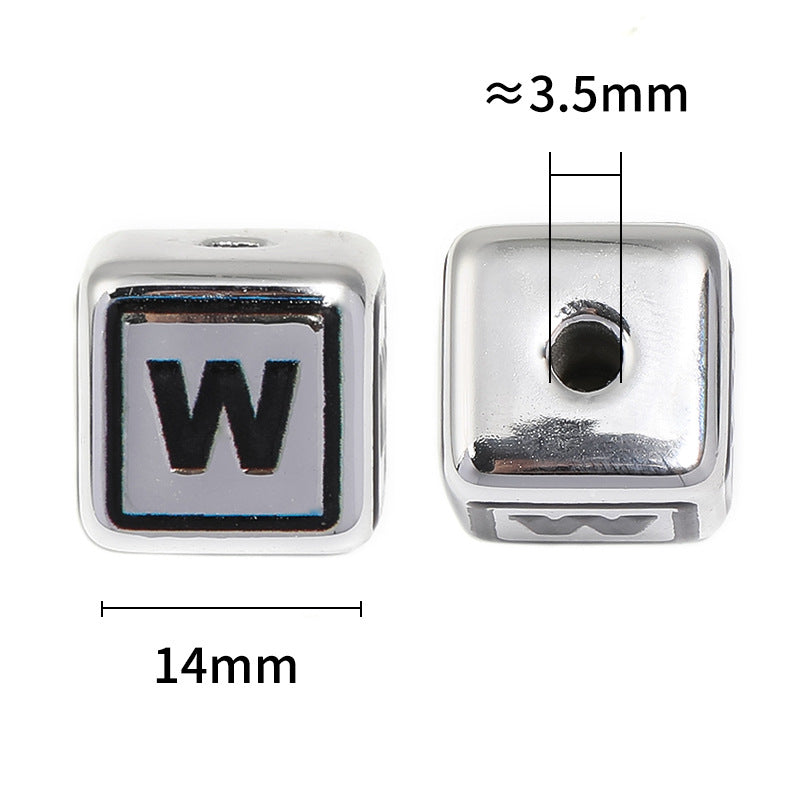 Wholesale 50pcs 14mm Acrylic Silver Base Black Letter Beads Square Beads DIY