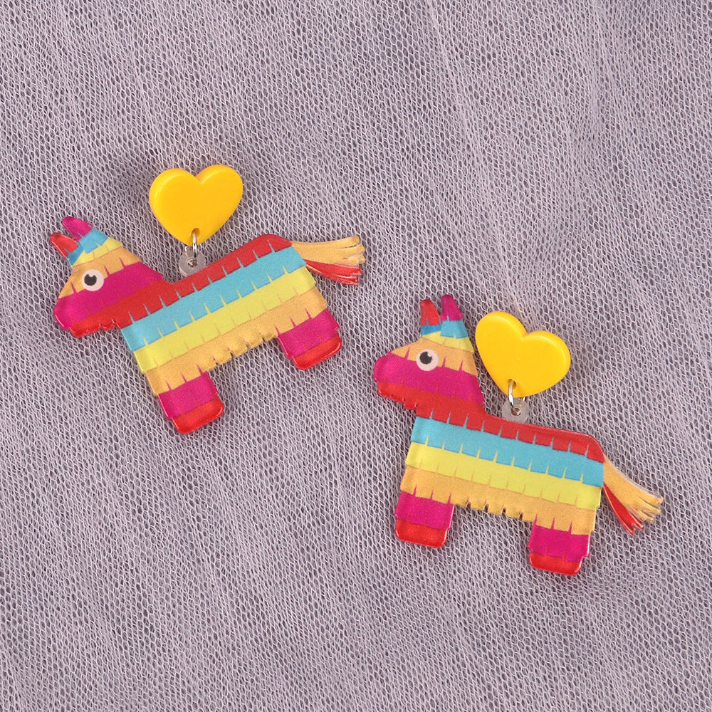 Wholesale Fashion Dragonfly Heart Rainbow Horse Acrylic Earrings