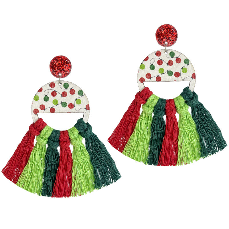 Wholesale 2pairs/pack Christmas Hand-woven Vibe Wooden Bohemian Santa Earrings