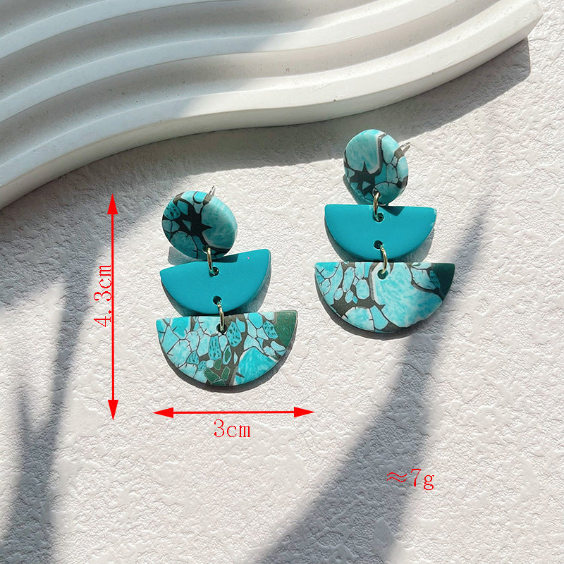 Wholesale Turquoise Geometric Metal Spliced Polymer Clay Earrings