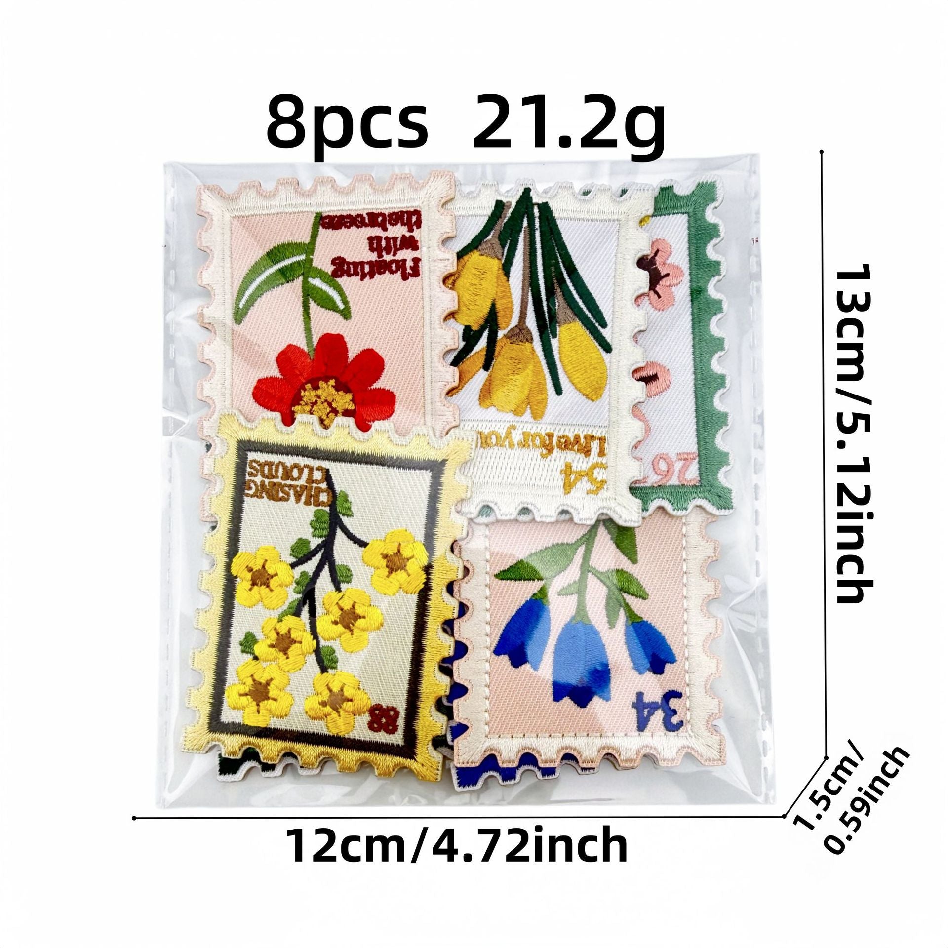 Wholesale Retro Floral Embroidery Patches Stamp Design Square Badges Set Of 8 Sew On Applique For Clothing DIY Home Decor