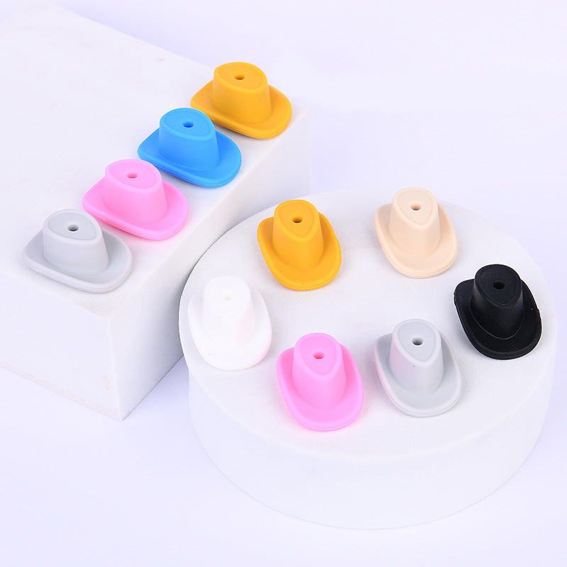 Wholesale  50pcs New cowboy hat silicone beads food grade baby tooth glue diy jewelry  hat loose beads