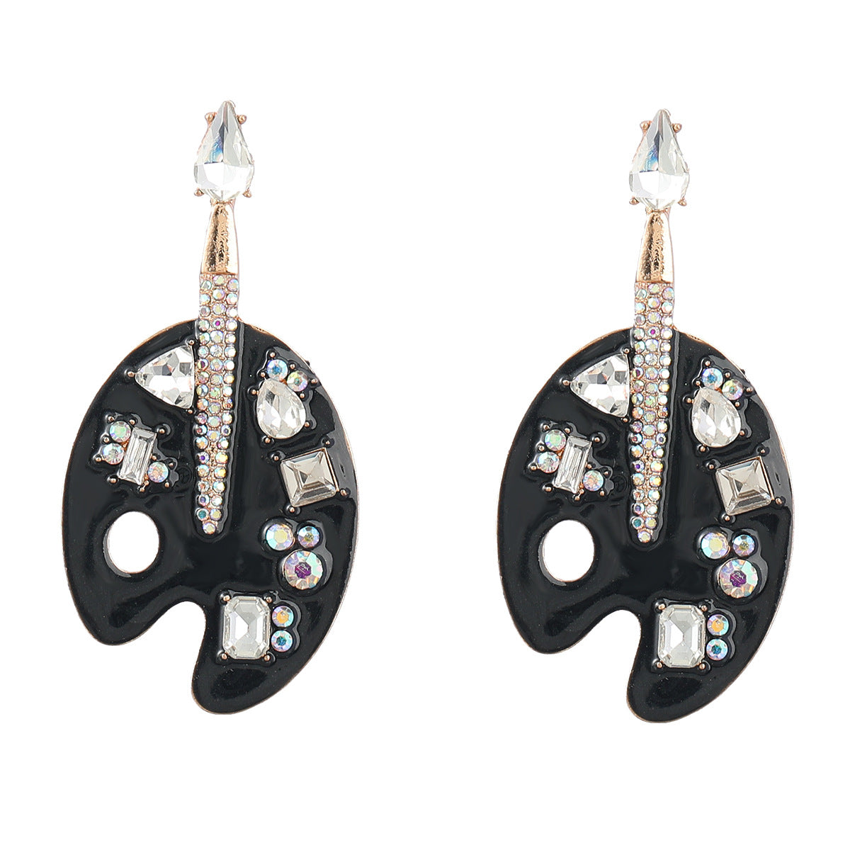 Wholesale Colored Diamond Alloy Drip Oil Inlaid Diamond Cartoon Palette Earrings