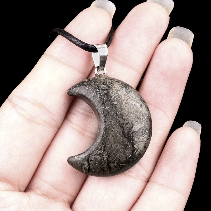 Wholesale Natural crystal agate stone 30mm moon pendant necklace pendant